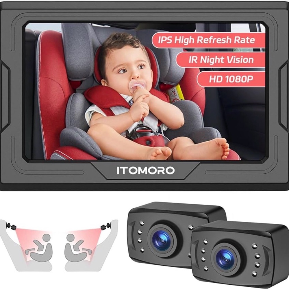 Itomoro Baby Car Camera HD 1080P Dual-Channel with 2 IR Night Vision Camera